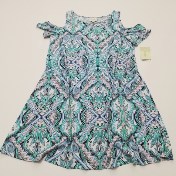 Beige By eci Paisley Cold Shoulder Mini Dress